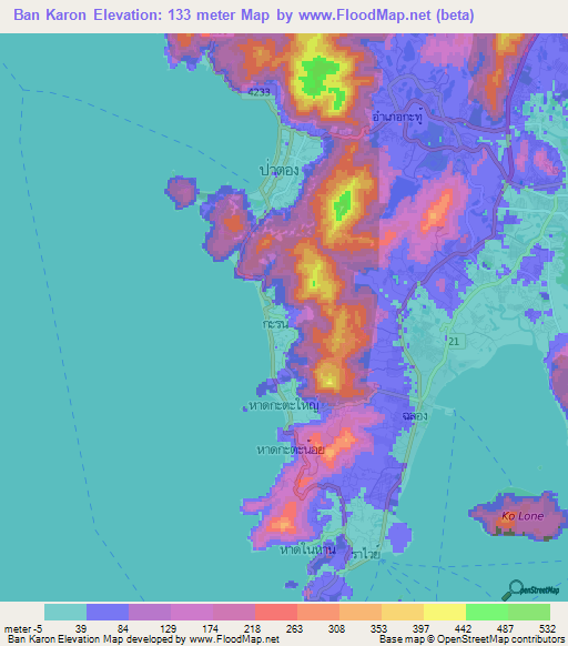 Ban Karon,Thailand Elevation Map