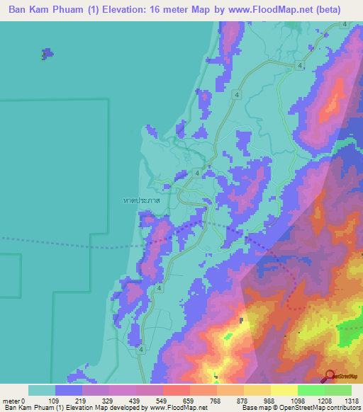 Ban Kam Phuam (1),Thailand Elevation Map