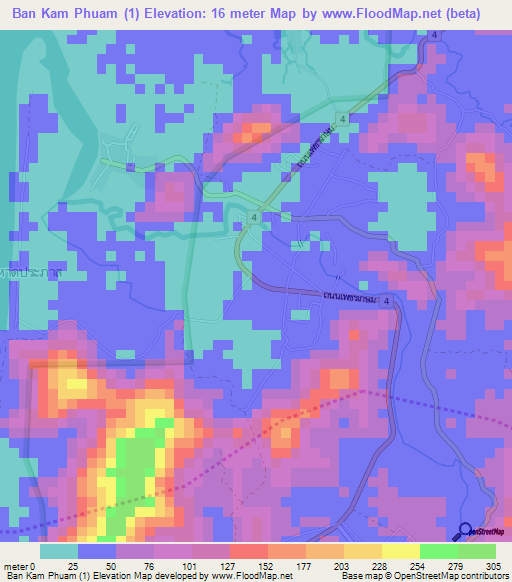 Ban Kam Phuam (1),Thailand Elevation Map