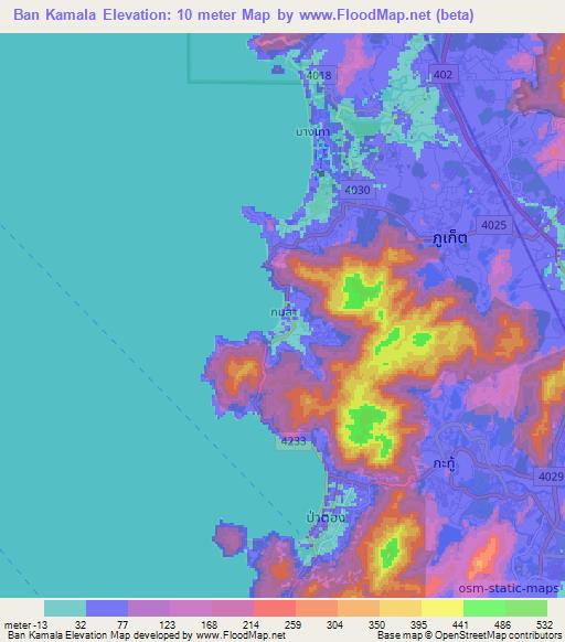 Ban Kamala,Thailand Elevation Map