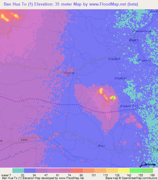 Ban Hua To (1),Thailand Elevation Map