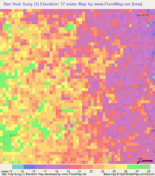 Ban Huai Sung (1),Thailand Elevation Map
