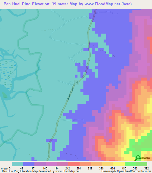 Ban Huai Ping,Thailand Elevation Map
