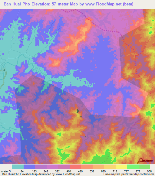 Ban Huai Pho,Thailand Elevation Map