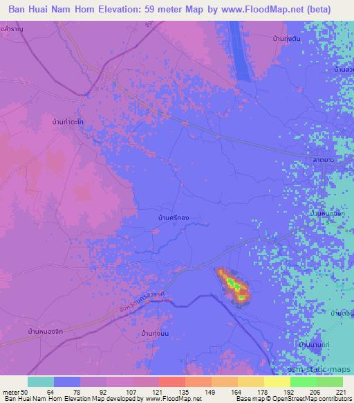 Ban Huai Nam Hom,Thailand Elevation Map