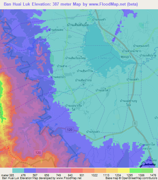 Ban Huai Luk,Thailand Elevation Map