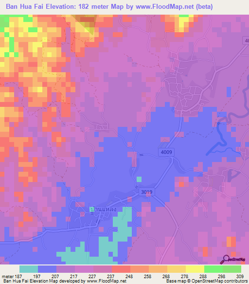 Ban Hua Fai,Thailand Elevation Map