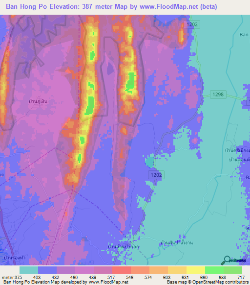 Ban Hong Po,Thailand Elevation Map