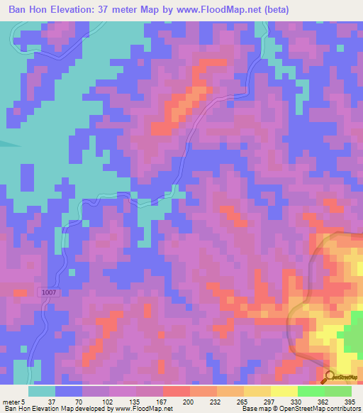 Ban Hon,Thailand Elevation Map