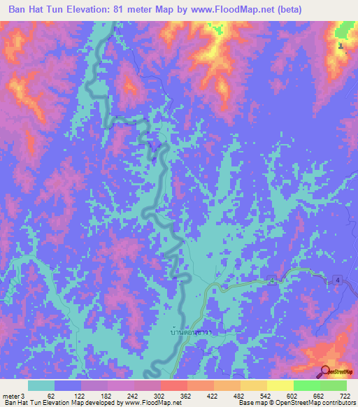 Ban Hat Tun,Thailand Elevation Map