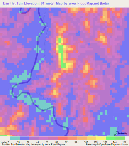 Ban Hat Tun,Thailand Elevation Map