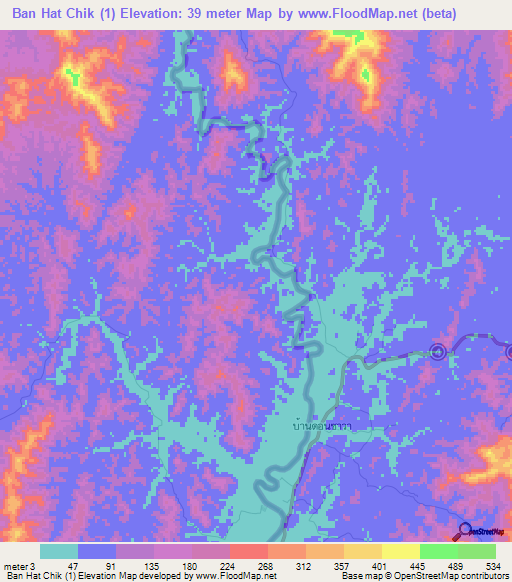 Ban Hat Chik (1),Thailand Elevation Map