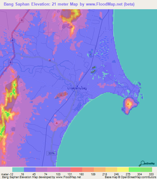 Bang Saphan,Thailand Elevation Map