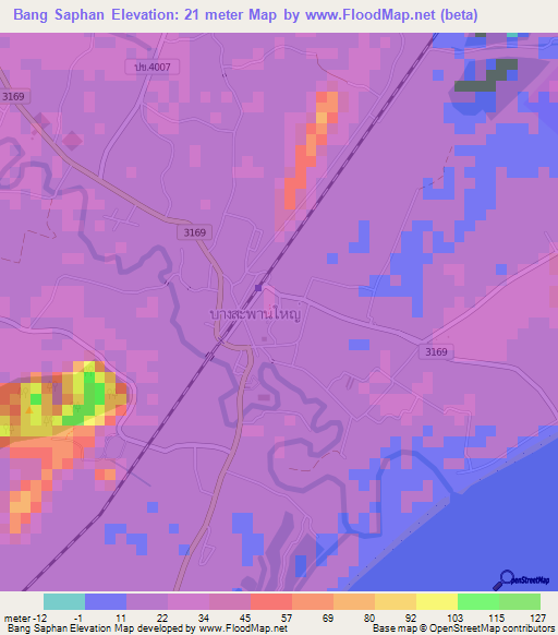 Bang Saphan,Thailand Elevation Map