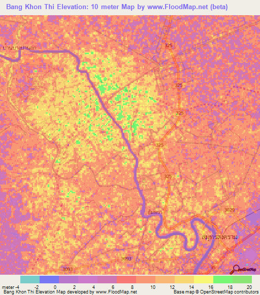 Bang Khon Thi,Thailand Elevation Map