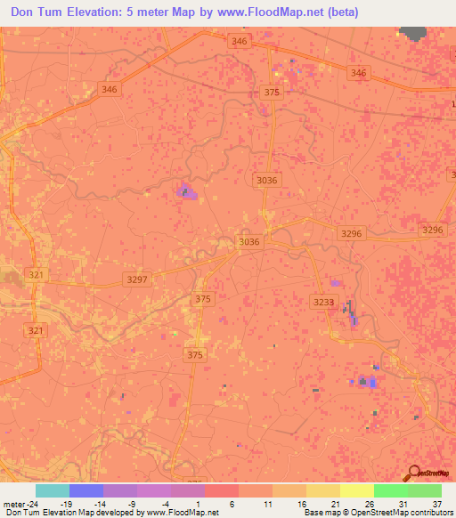 Don Tum,Thailand Elevation Map