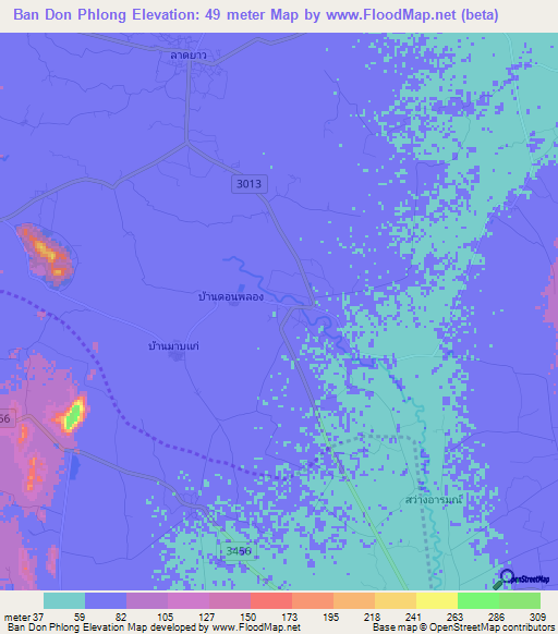 Ban Don Phlong,Thailand Elevation Map