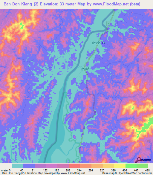 Ban Don Klang (2),Thailand Elevation Map