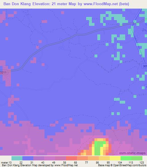 Ban Don Klang,Thailand Elevation Map
