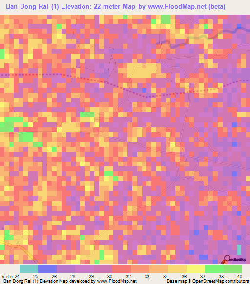 Ban Dong Rai (1),Thailand Elevation Map