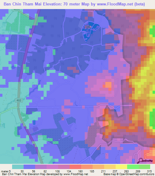 Ban Chin Tham Mai,Thailand Elevation Map