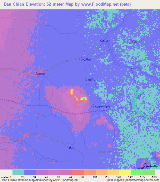 Ban Chian,Thailand Elevation Map