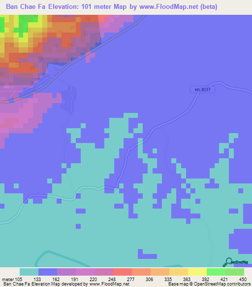 Ban Chae Fa,Thailand Elevation Map