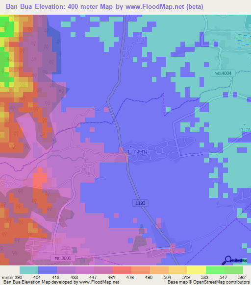 Ban Bua,Thailand Elevation Map