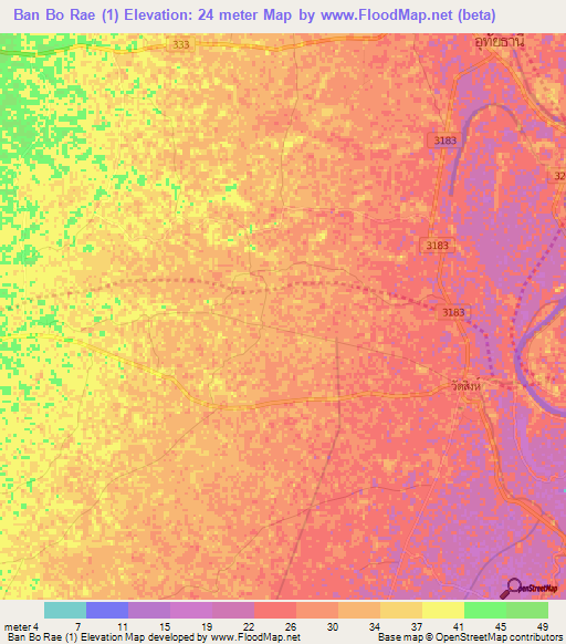 Ban Bo Rae (1),Thailand Elevation Map