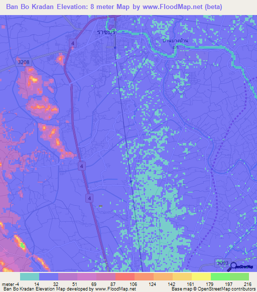 Ban Bo Kradan,Thailand Elevation Map