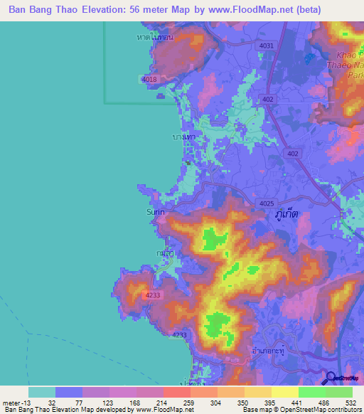 Ban Bang Thao,Thailand Elevation Map