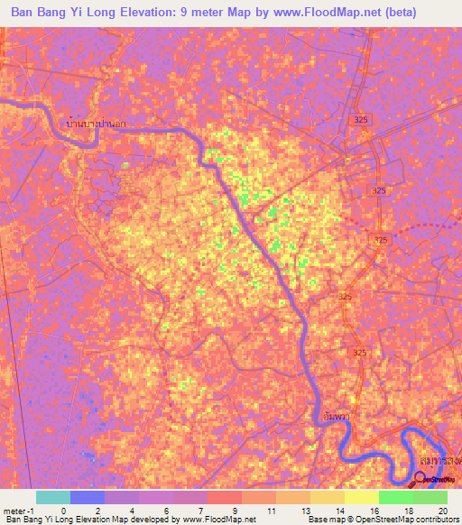 Ban Bang Yi Long,Thailand Elevation Map