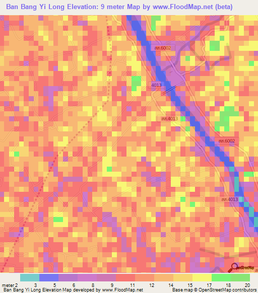 Ban Bang Yi Long,Thailand Elevation Map