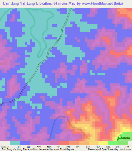 Ban Bang Yai Lang,Thailand Elevation Map