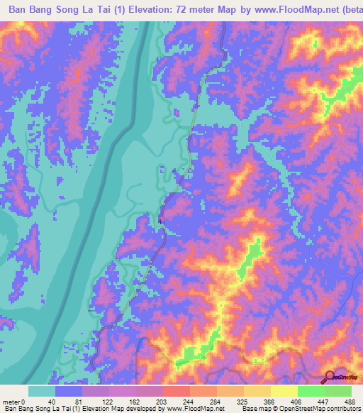 Ban Bang Song La Tai (1),Thailand Elevation Map