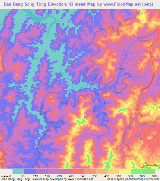 Ban Bang Sang Tong,Thailand Elevation Map