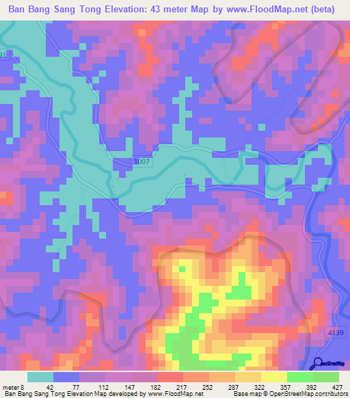 Ban Bang Sang Tong,Thailand Elevation Map