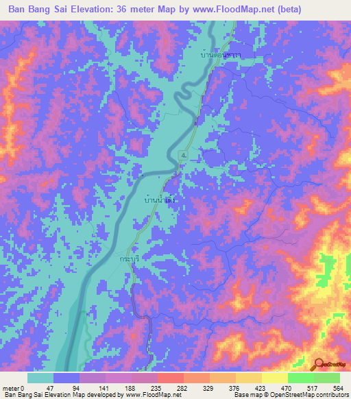 Ban Bang Sai,Thailand Elevation Map