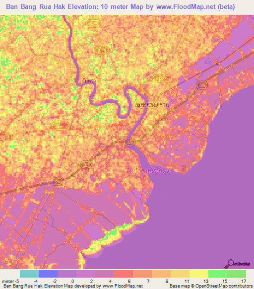 Ban Bang Rua Hak,Thailand Elevation Map