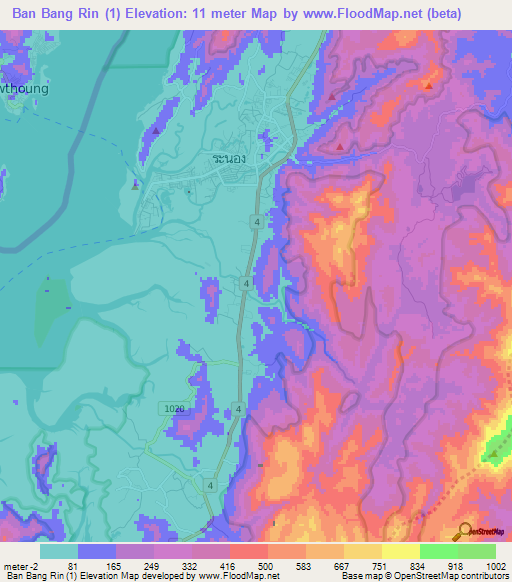 Ban Bang Rin (1),Thailand Elevation Map