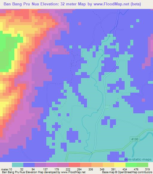 Ban Bang Pru Nua,Thailand Elevation Map