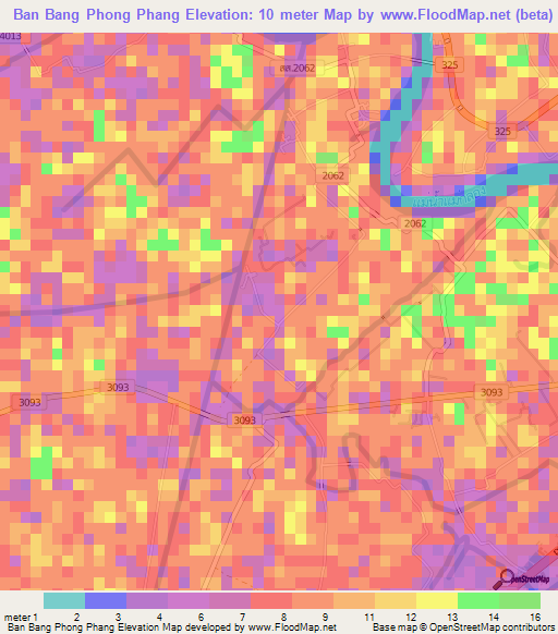 Ban Bang Phong Phang,Thailand Elevation Map