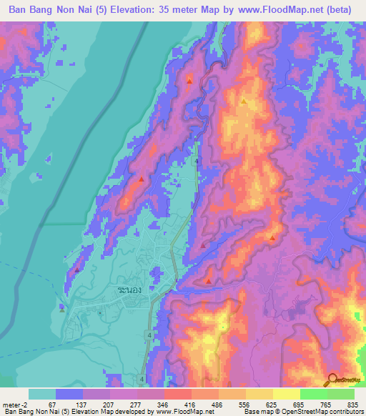Ban Bang Non Nai (5),Thailand Elevation Map