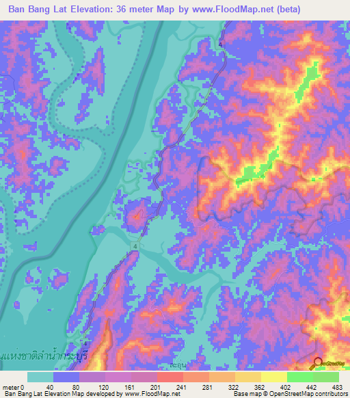 Ban Bang Lat,Thailand Elevation Map