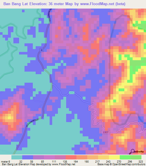 Ban Bang Lat,Thailand Elevation Map