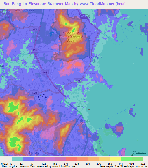 Ban Bang La,Thailand Elevation Map