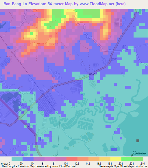 Ban Bang La,Thailand Elevation Map