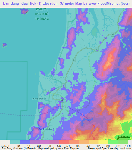 Ban Bang Kluai Nok (1),Thailand Elevation Map