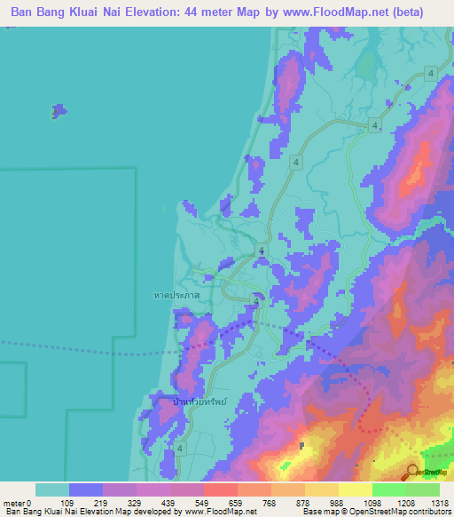 Ban Bang Kluai Nai,Thailand Elevation Map
