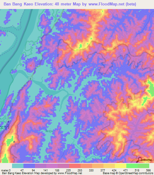 Ban Bang Kaeo,Thailand Elevation Map